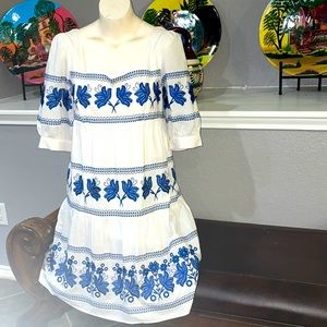 Bohemians blue and white dress/Embroidered